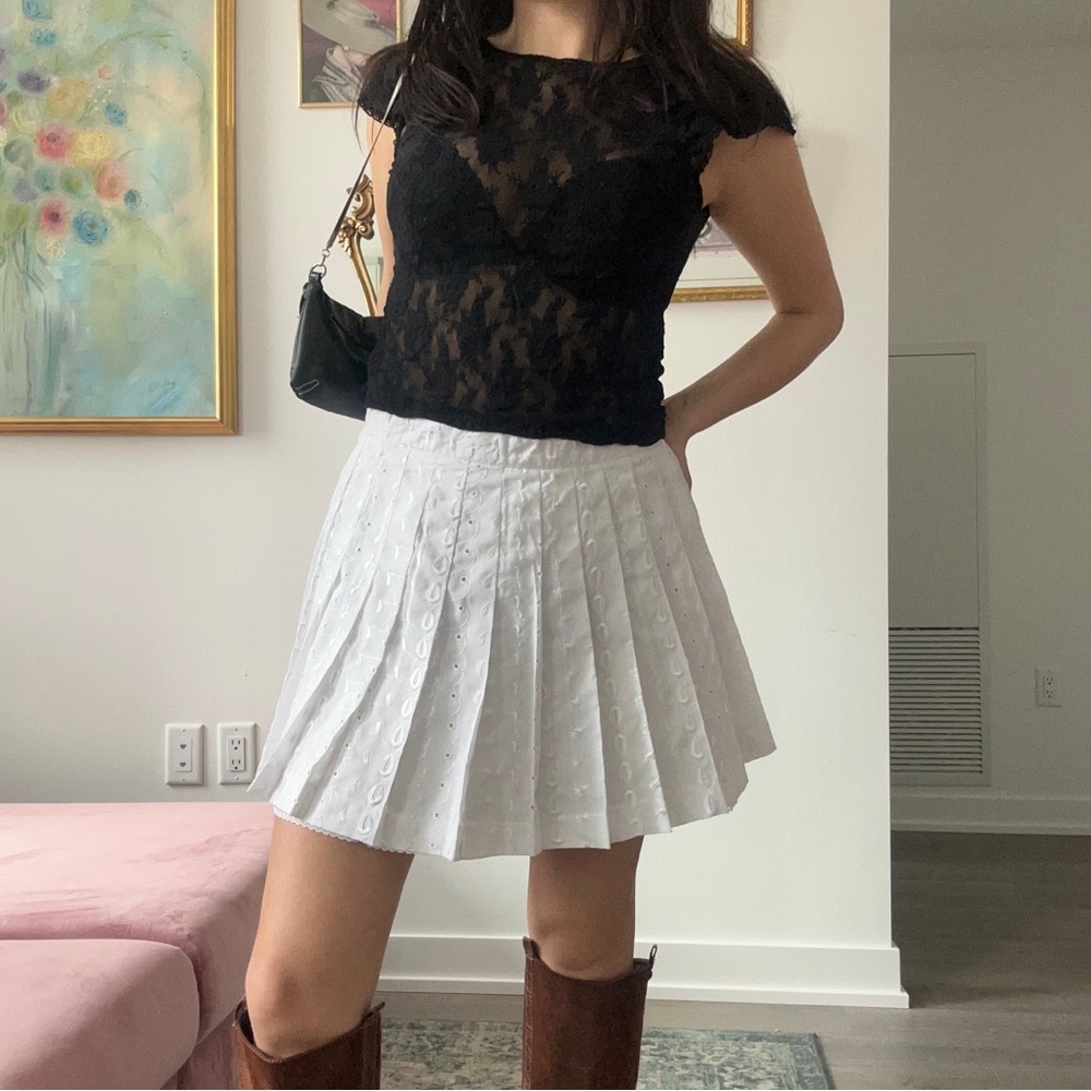 White Pleated Mini Skirt